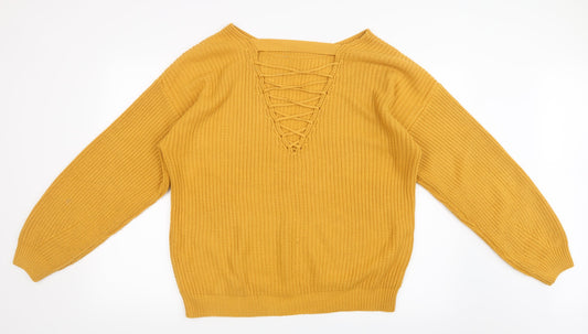 New Look Womens Yellow Knit Pullover Jumper Size M