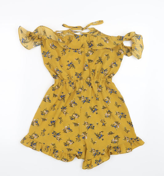 Preworn Womens Yellow Floral Playsuit One-Piece Size S L5 in