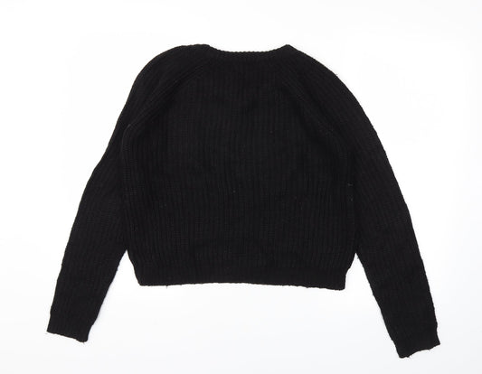 FIRST AND I Womens Black Houndstooth Pullover Jumper Size S