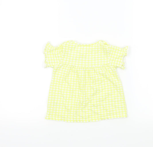 Nutmeg Girls Yellow Check Basic T-Shirt Size 18-24 Months - Frill Sleeves