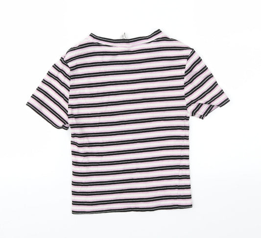 Divided Womens Pink Striped Jersey Basic T-Shirt Size XS