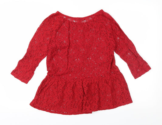 NET Womens Red Lace Basic Blouse Size 8