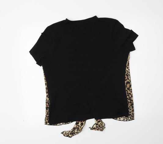 ID COllection Womens Black Animal Print Basic Blouse Size 16