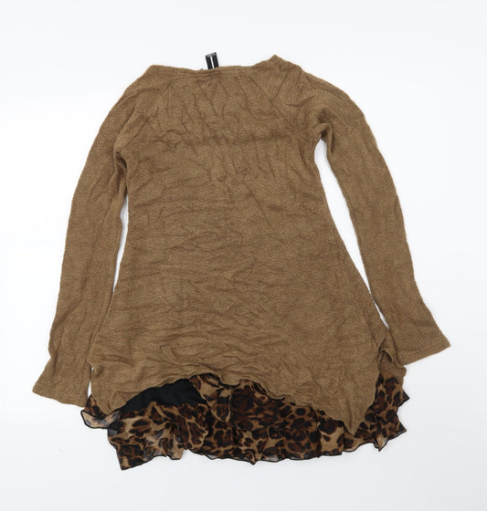 IZABEL Womens Brown Animal Print Pullover Jumper Size 6