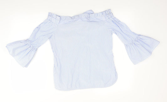 Papaya Womens Blue Striped Basic Blouse Size 8