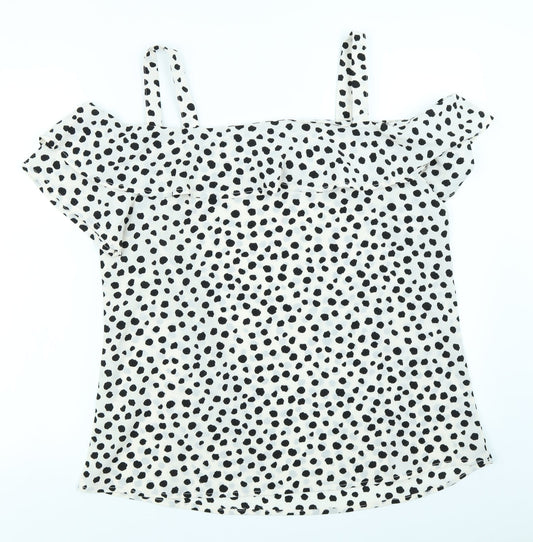 Studio Womens White Polka Dot Basic Blouse Size 14