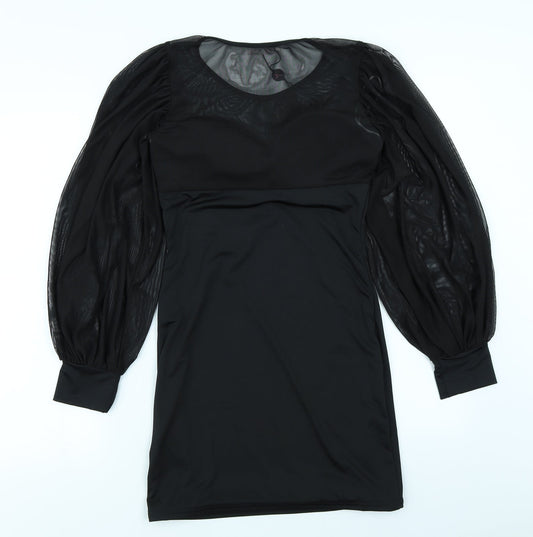 Koucla Womens Black Mesh Bodycon Size S - Balloon Sleeve