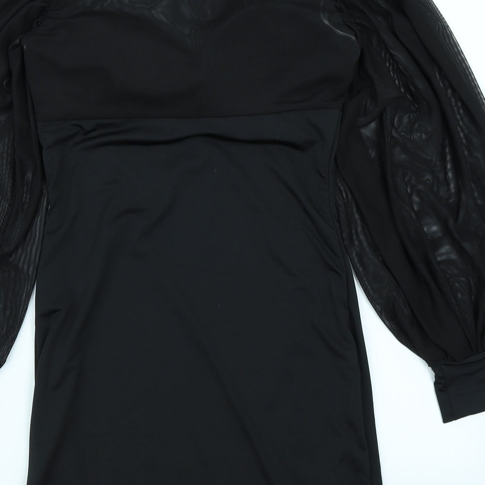 Koucla Womens Black Mesh Bodycon Size S - Balloon Sleeve