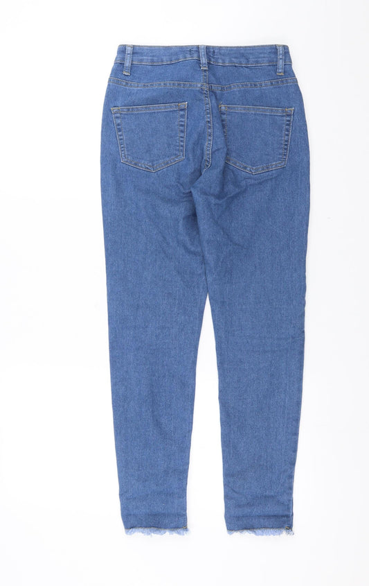 Boohoo Womens Blue Denim Skinny Jeans Size 6 L27 in - distressed hem