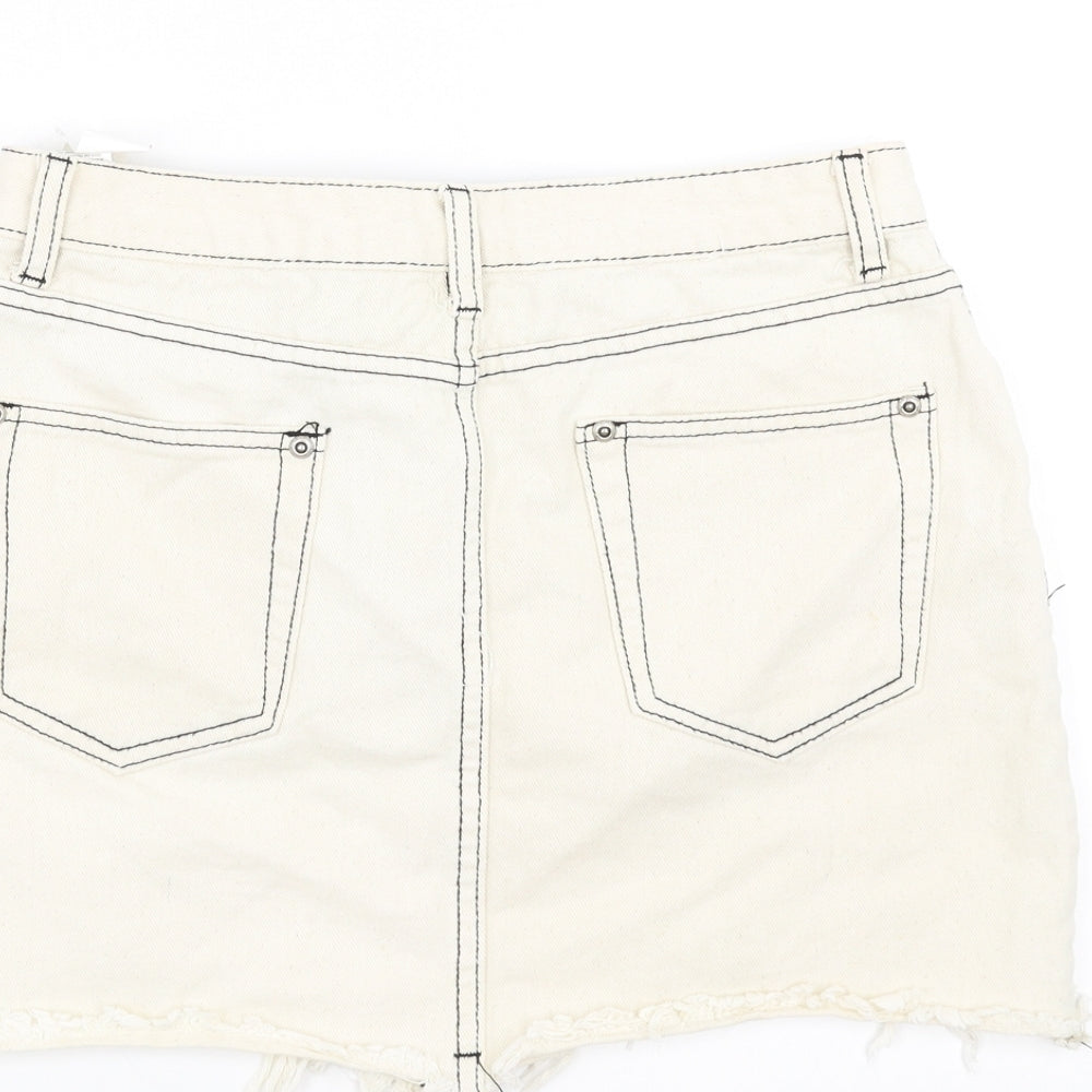 PRETTYLITTLETHING Womens Ivory Denim Mini Skirt Size 10 - Distressed
