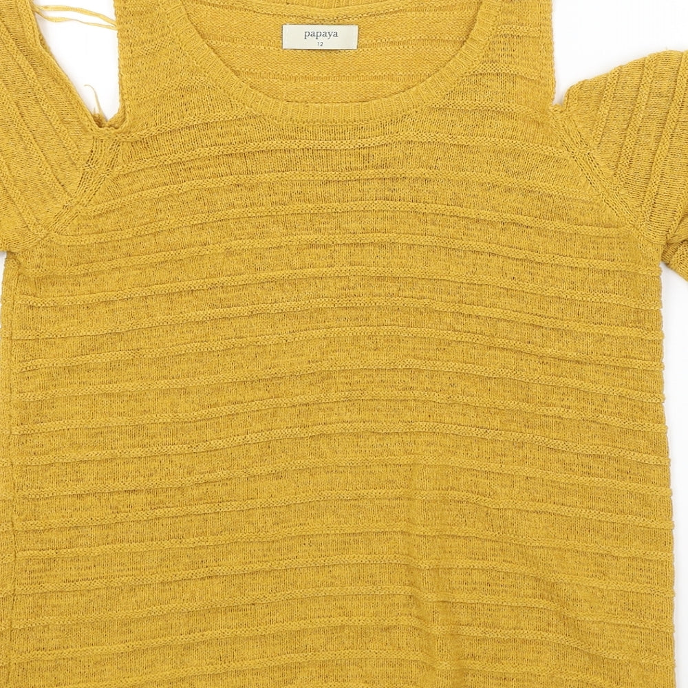 Papaya Womens Yellow Pullover Jumper Size 12 - Open Shoulders