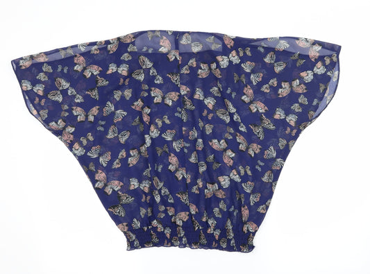 F&G Womens Blue Geometric Chiffon Basic Blouse Size 6 - Butterflies