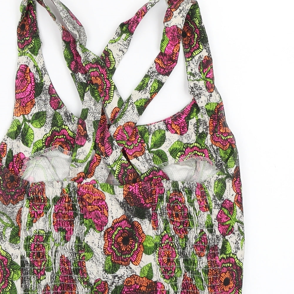 Topshop Womens White Floral Basic T-Shirt Size 8