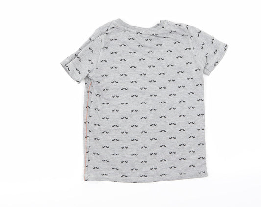 F&F Boys Grey Basic T-Shirt Size 4 Years - mustache