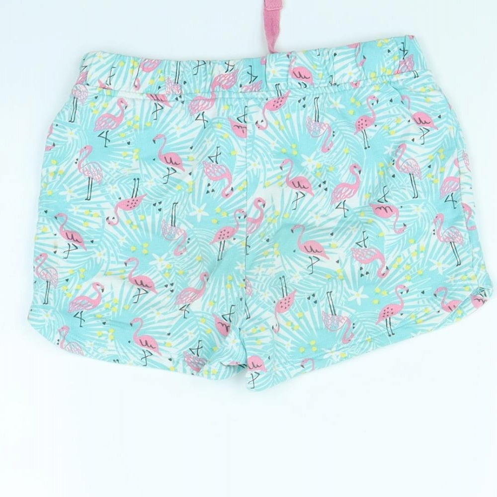 M&Co Girls Blue Animal Print Cut-Off Shorts Size 7 Years - Flamingo