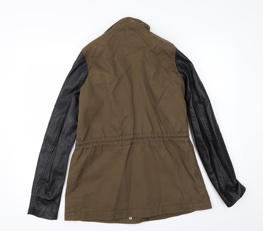 H&M Womens Green Jacket Size 8 - Leather look sleeves