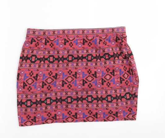 STAYING AT STAR Womens Multicoloured Geometric Mini Skirt Size M - Stretch waistband