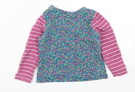 Mothercare Girls Blue Floral Basic T-Shirt Size 12-18 Months - Pink Stripes