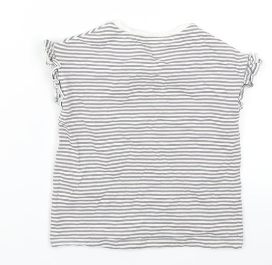 Marks and Spencer Girls Grey Striped Basic T-Shirt Size 4-5 Years