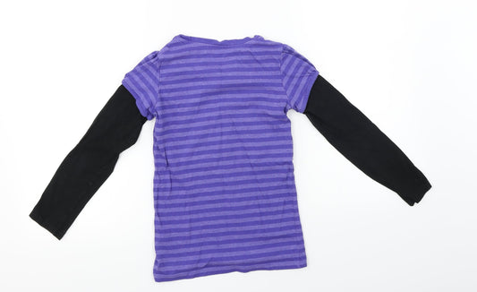 Tinkerbell Girls Purple Striped Basic T-Shirt Size 7-8 Years