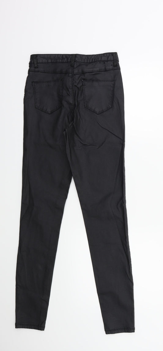 Denim & Co. Womens Black Trousers Size 8 L27 in - Wet look