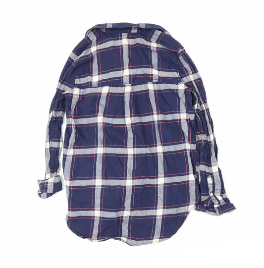 H&M Womens Blue Plaid Basic Button-Up Size 6