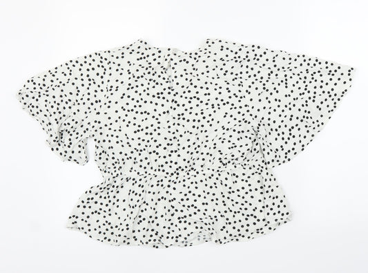 Preworn Womens White Polka Dot Basic Blouse Size M