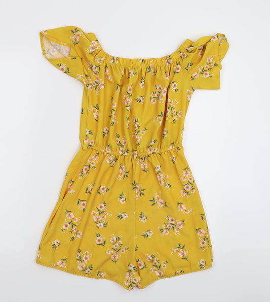 Select Womens Yellow Floral Jumpsuit One-Piece Size 8