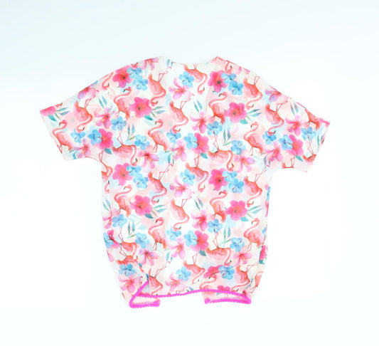 TU Girls White Floral Cardigan Jumper Size 8 Years - Flamingo