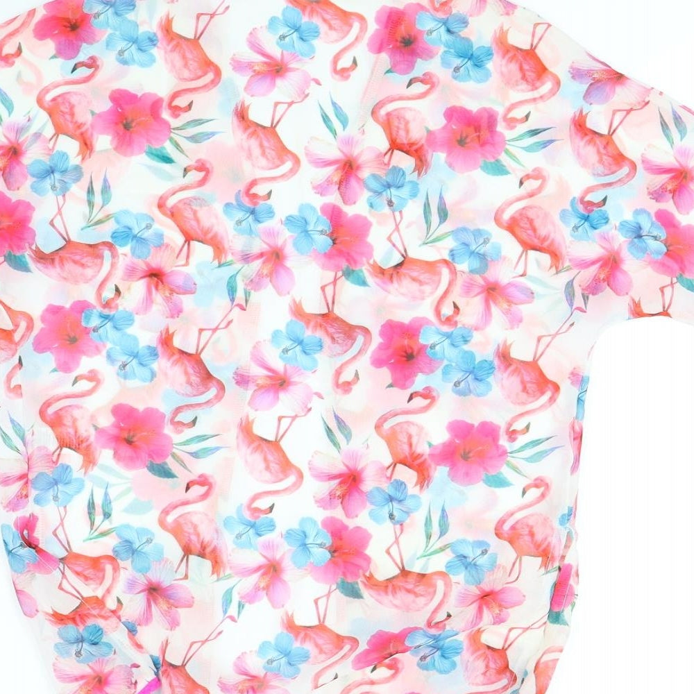 TU Girls White Floral Cardigan Jumper Size 8 Years - Flamingo