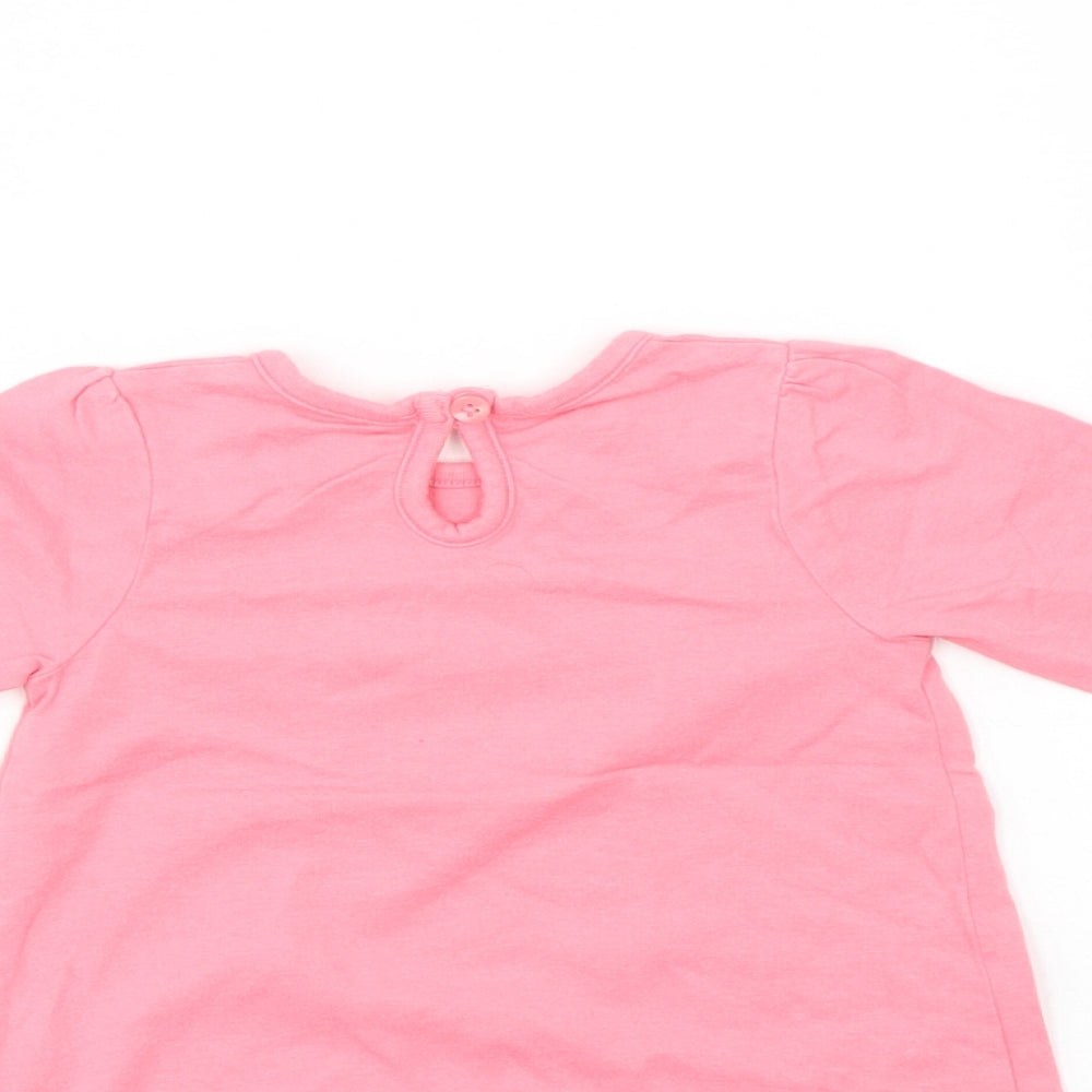Brand and care label for George girls’ pink jumper dress, size 3-6, months