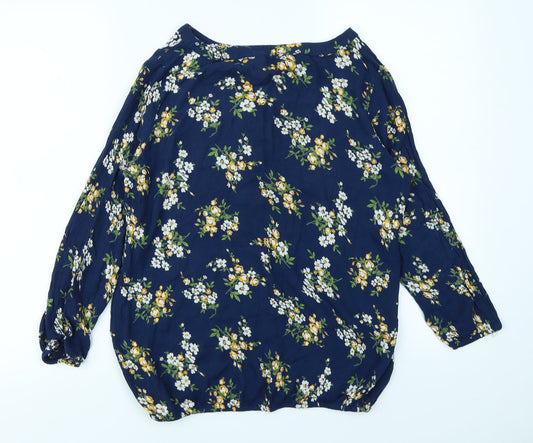 fig Womens Blue Floral Basic Blouse Size S