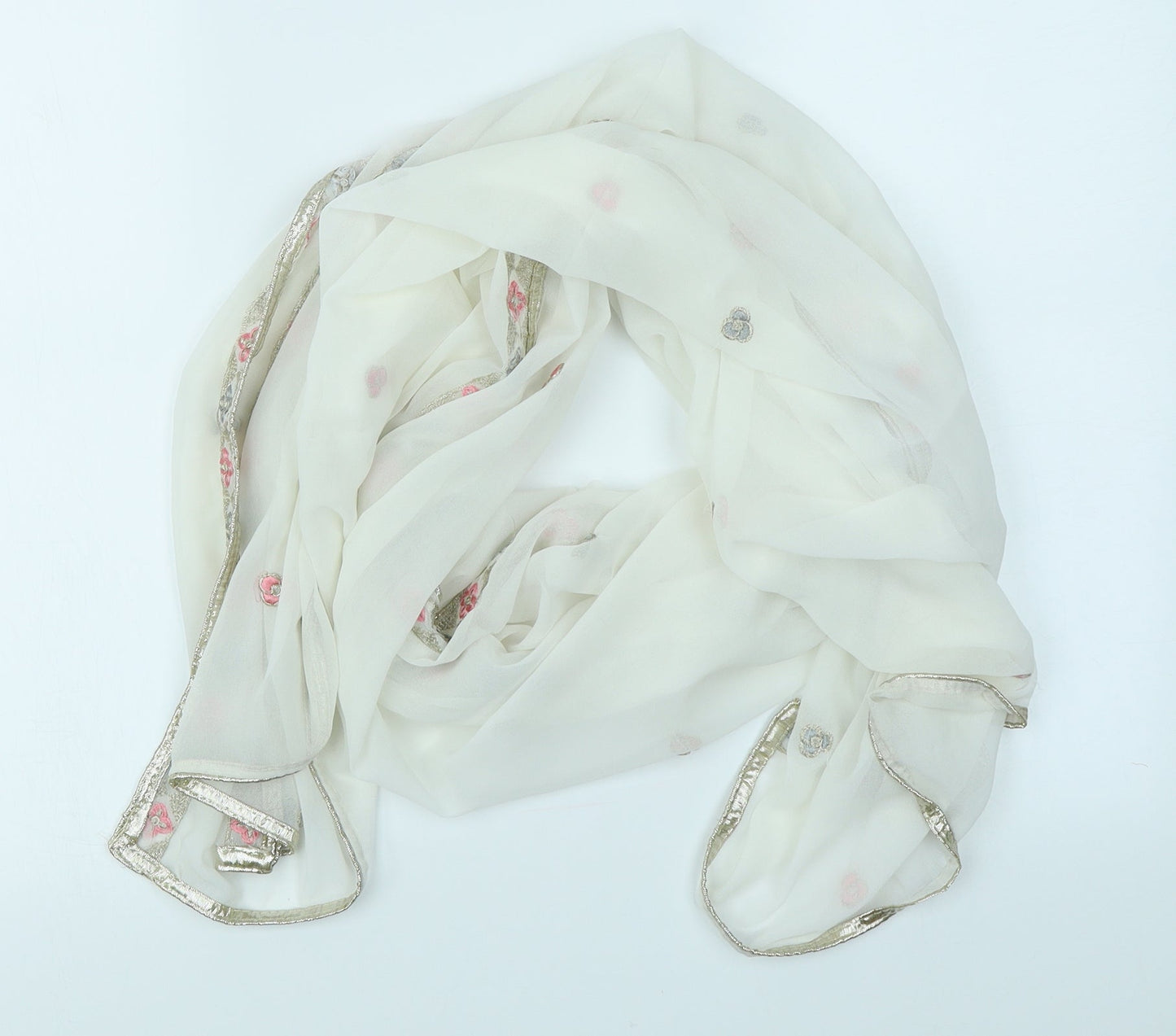 Preworn Womens White Floral Scarf