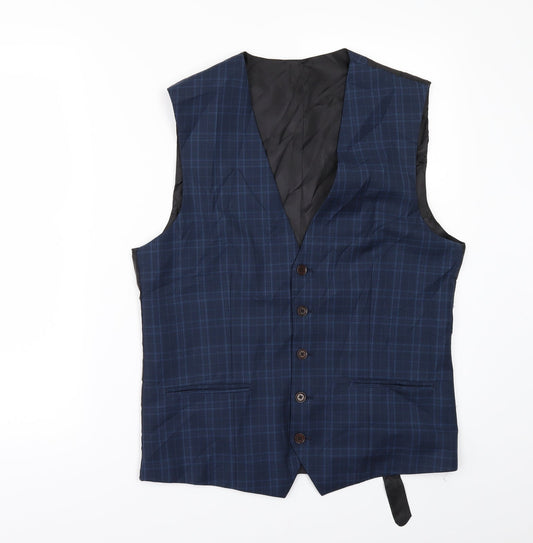 Preworn Mens Blue Check Jacket Suit Waistcoat Size 36