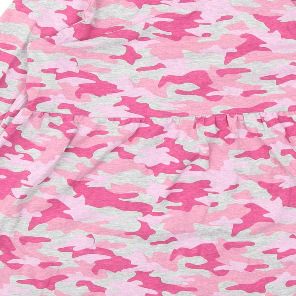 Brand and care label for I love girl wear girls’ pink camouflage fit & flare, size 7, years