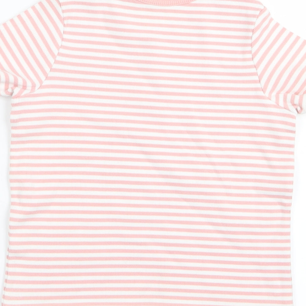 M&S Girls Pink Striped Basic T-Shirt Size 5-6 Years