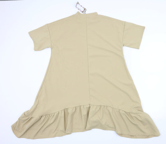 Boohoo Womens Beige Houndstooth Fit & Flare Size 10 - Frill detail on bottom
