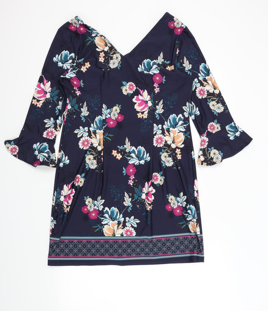 F&F Womens Blue Floral A-Line Size 12 - Frill Sleeves