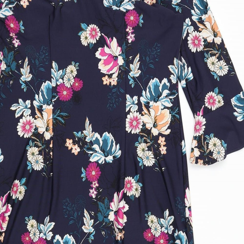 F&F Womens Blue Floral A-Line Size 12 - Frill Sleeves