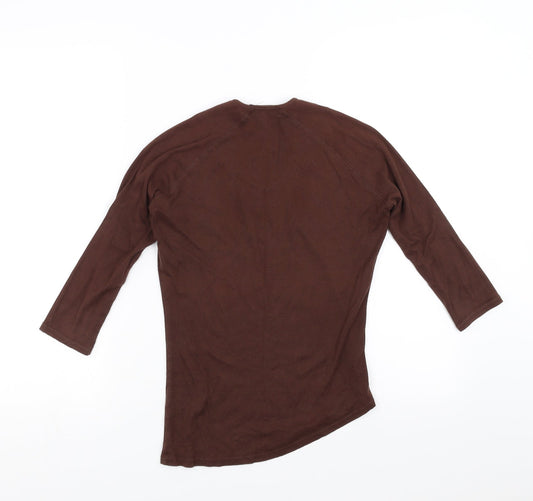 NICOLE FARHI Womens Brown Basic T-Shirt Size S - Asymmetric Hem