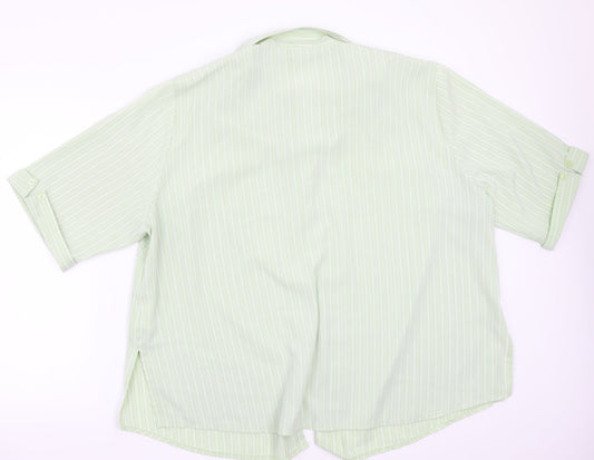 Canada Womens Green Striped Basic Button-Up Size 2XL