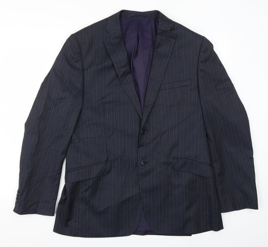 Daniel Hetcher Mens Blue Striped  Jacket Suit Jacket Size 40