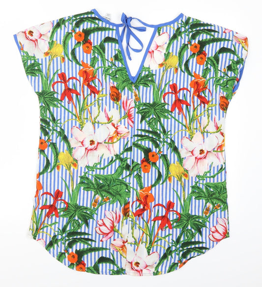 Pep&Co Womens Multicoloured Floral Basic Blouse Size 12 - Blue Stripes