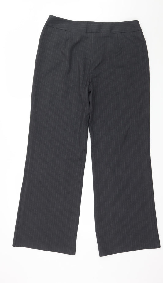 Marks and Spencer Womens Grey Striped Trousers Size 14 L30 in