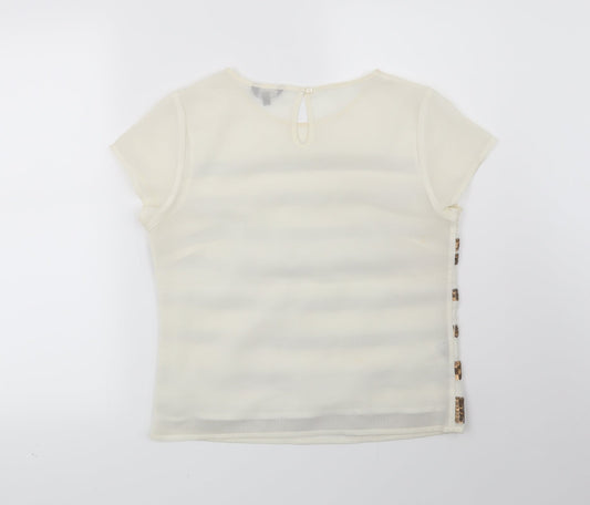 Papaya Womens Beige Striped Basic Blouse Size 10