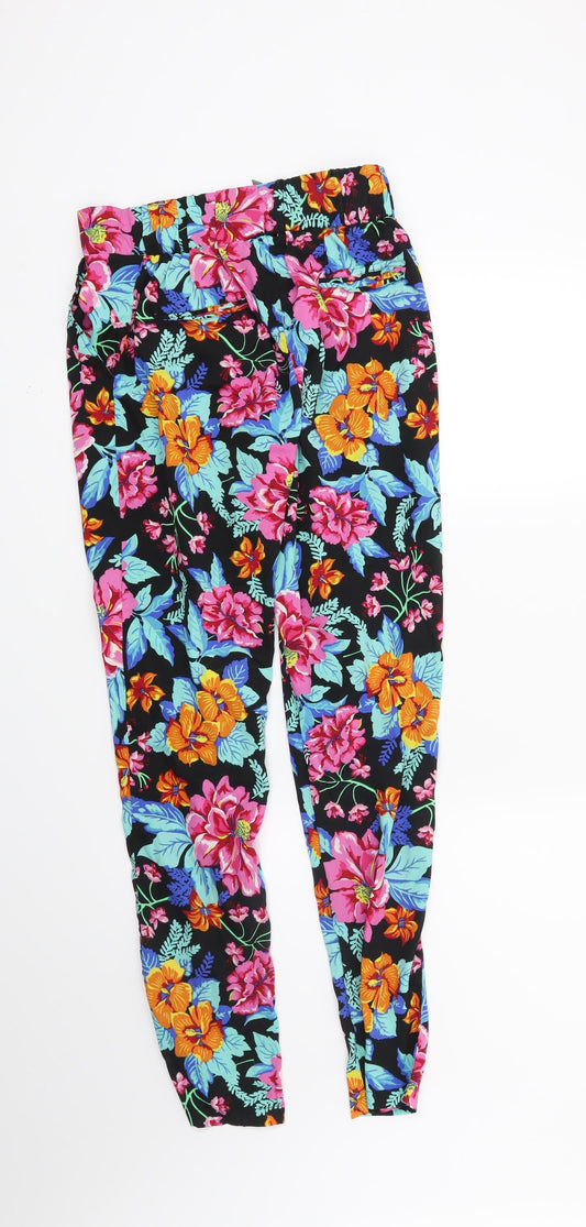 Preworn Womens Black Floral Trousers Size 8 L30 in