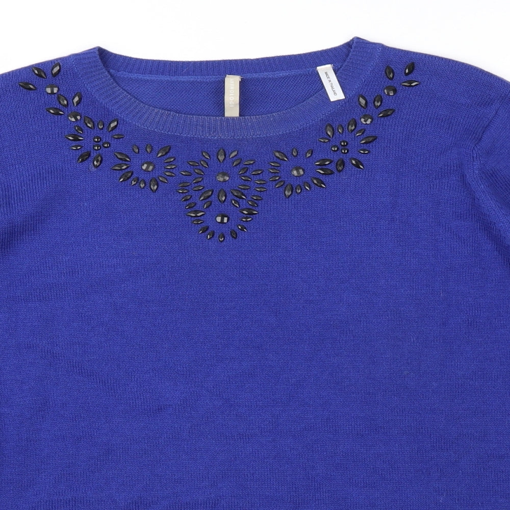 Anthology Womens Blue Knit Pullover Jumper Size 12