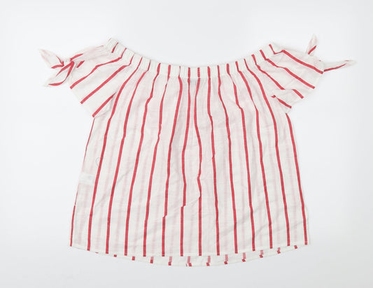 Papaya Womens White Striped Basic Blouse Size 14