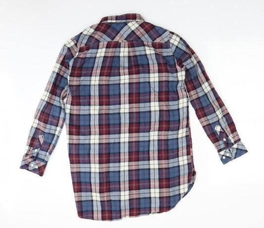 H&M Womens Blue Plaid Basic Button-Up Size 6 - longline