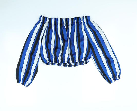 Ayanapa Womens Blue Striped Basic Blouse Size 12